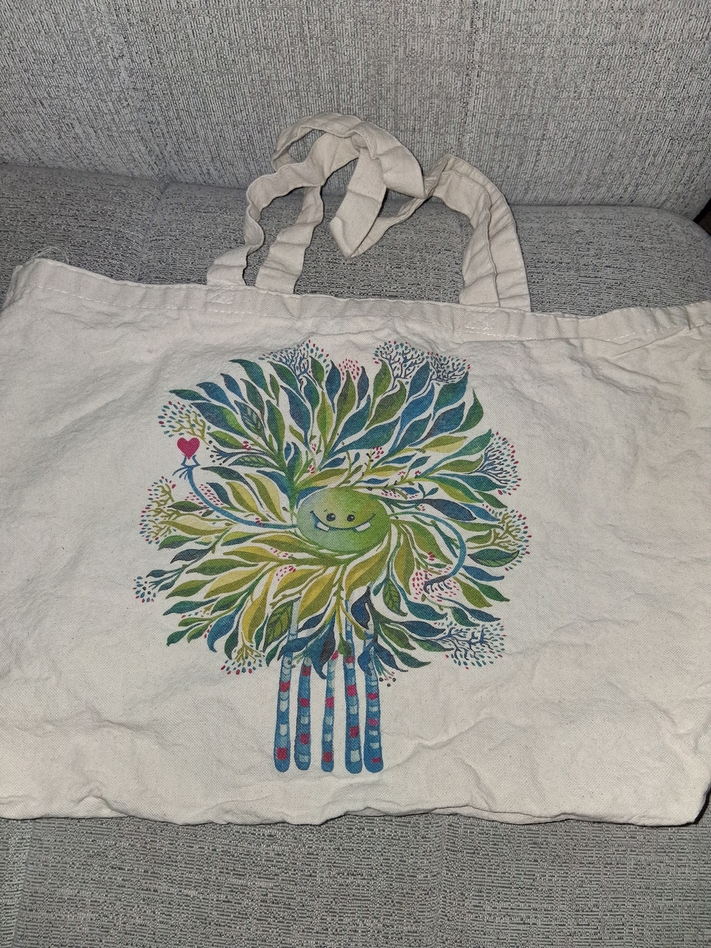 Canvas Tote Bag with Green Leaf Art Print 12x18in